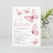 Invitation Un petit Baby shower rose papillon (Debout devant)