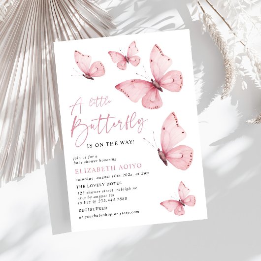 Invitation Un petit Baby shower rose papillon