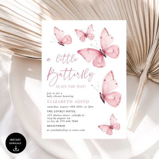 Invitation Un petit Baby shower rose papillon