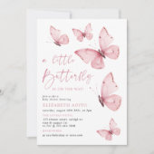 Invitation Un petit Baby shower rose papillon (Devant)
