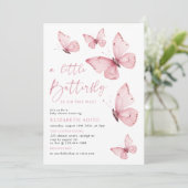 Invitation Un petit Baby shower rose papillon (Debout devant)