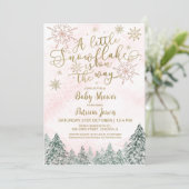 Invitation Un petit Baby shower rose Snowflake (Debout devant)