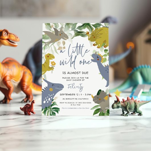 Invitation Un petit Baby shower sauvage de dinosaure trex