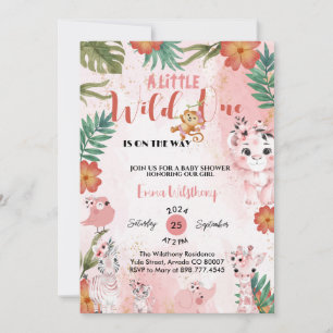 Invitation un petit baby shower sauvage safari fille rose