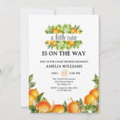 Invitation Un Petit Baby shower Verdoyant De Fleur Orange Cut (Devant)