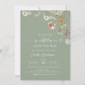 Invitation Un Petit Baby shower Vert Boho Sage Fleur sauvage (Devant)