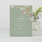 Invitation Un Petit Baby shower Vert Boho Sage Fleur sauvage (Debout devant)