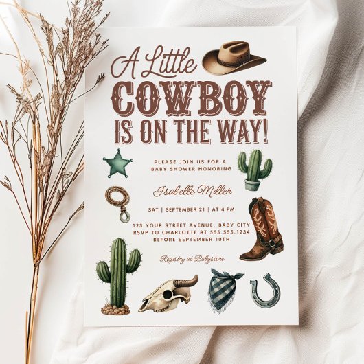 Invitation Un petit Baby shower Western Boy Cowboy