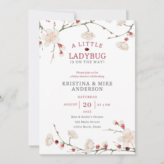 Invitation Un Petit Bébé Ladybug fille Douche (Devant)