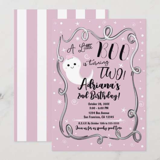 Invitation Un petit bébé qui fête ses 2 ans DEUX fantômes ros (Devant / Derrière)