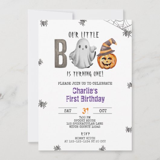 Invitation Un Petit Boo, Anniversaire D'Halloween, Petite Fil (Devant)