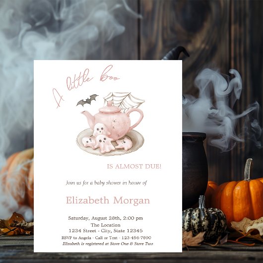 Invitation Un Petit Boo Cute Ghost Teapot Stripé Halloween