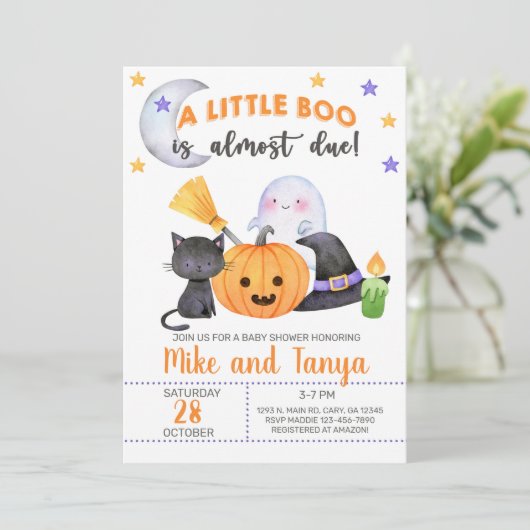 Invitation Un petit boo est dû Halloween baby shower invitati (Debout devant)