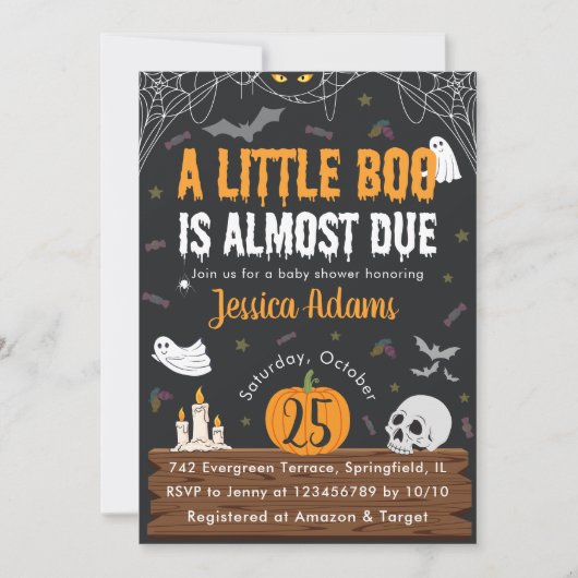 Invitation Un petit Boo est presque dû Baby shower Halloween (Devant)