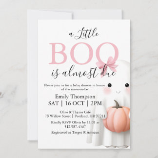 Invitation Un Petit Boo Est Presque Dû Fille Baby shower Rose