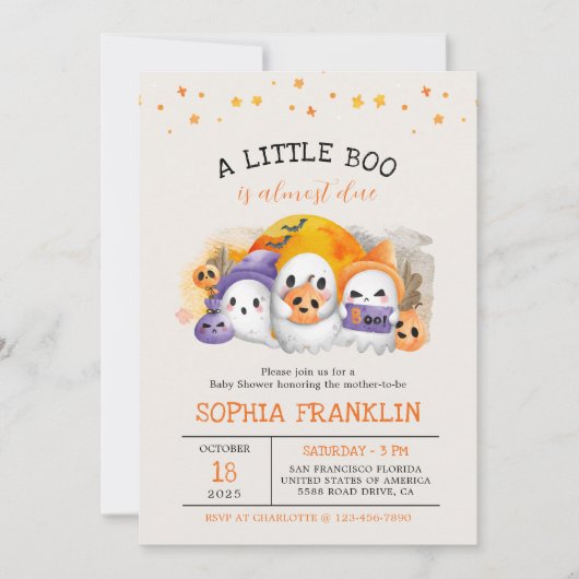 Invitation Un Petit Boo Halloween Baby shower Fantôme mignon (Devant)