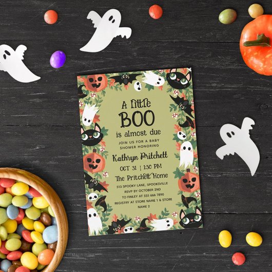 Invitation Un Petit Boo Halloween Frame Baby shower Olive