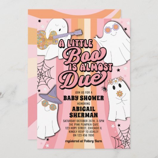 Invitation Un Petit Boo Rose Retro Halloween Baby shower fill (Devant / Derrière)