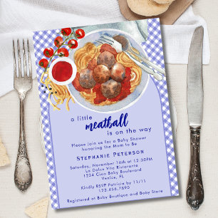 Invitation Un Petit Boulet de Viande Arrive Bébé Shower Bleu