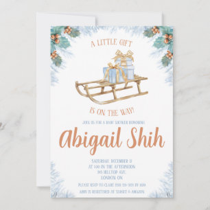 Invitation Un petit cadeau est en route, Baby Shower d'hiver