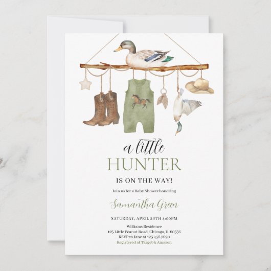 Invitation Un petit chasseur sur le chemin Baby shower (Devant)