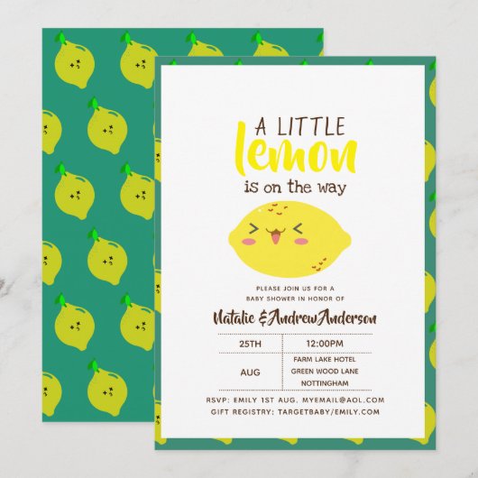 Invitation Un Petit Citron Sur Le Chemin Baby shower Jaune Fr (Devant / Derrière)