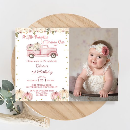 Invitation Un petit Citrouille 1er anniversaire Pink Truck Ph