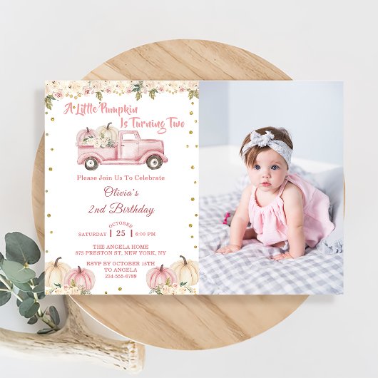 Invitation Un petit Citrouille 2e anniversaire Pink Truck