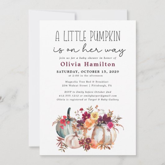 Invitation Un Petit Citrouille Automne Automne Automne Baby s (Devant)