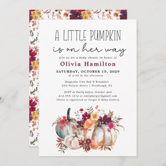 Invitation Un Petit Citrouille Automne Automne Automne Baby s (Devant / Derrière)