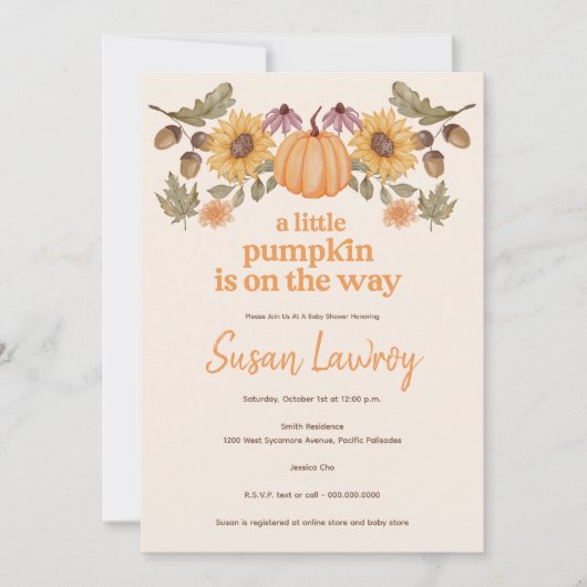 Invitation Un Petit Citrouille Automne Automne Automne Baby s (Devant)