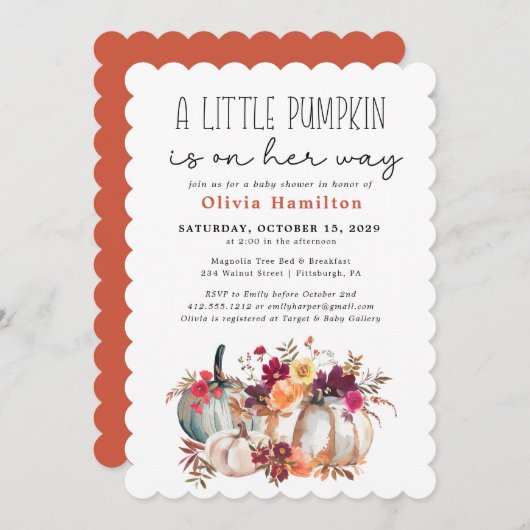 Invitation Un Petit Citrouille Automne Automne Automne Baby s (Devant / Derrière)