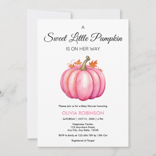 Invitation Un Petit Citrouille Automne Automne Baby shower Fi (Devant)