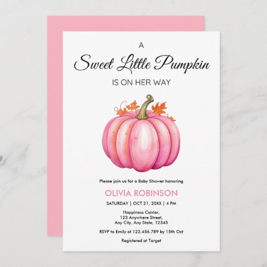 Invitation Un Petit Citrouille Automne Automne Baby shower Fi (Devant / Derrière)