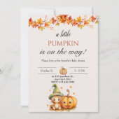 Invitation Un Petit Citrouille Automne Baby shower Floral Aut (Devant)