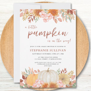 Invitation Un Petit Citrouille Automne Baby shower Floral Aut