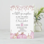 Invitation Un Petit Citrouille Automne Baby shower Rose (Debout devant)