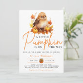 Invitation Un Petit Citrouille Automne CUTE OISEAU Baby showe (Debout devant)