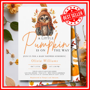Invitation Un Petit Citrouille Automne CUTE OWL Baby shower