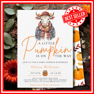 Invitation Un petit Citrouille Automne CUTE VACHE Baby shower