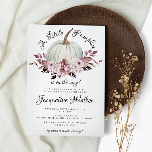 Invitation Un Petit Citrouille Automne Élégant Fleurs Violett