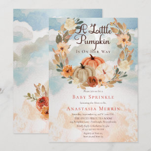 Invitation Un Petit Citrouille   Automne Floral Girl Baby Spr