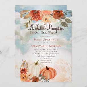 Invitation Un Petit Citrouille Automne Floral Girl Baby Spr