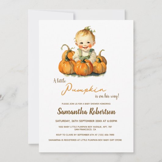 Invitation Un Petit Citrouille Automne Joli Petit Baby shower (Devant)