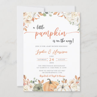 Invitation Un Petit Citrouille Automne Tombe Baby shower Flor