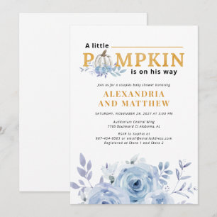 Invitation Un Petit Citrouille Blue Lilac Boys Baby shower Fl