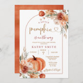 Invitation Un Petit Citrouille Boho Arch Fall Flower Baby sho (Devant / Derrière)