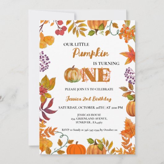 Invitation Un petit Citrouille devient une fille 1er annivers (Devant)