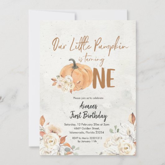 Invitation Un petit Citrouille devient une fille anniversaire (Devant)