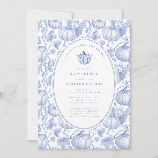 Invitation Un petit Citrouille est en route Baby shower (Devant)